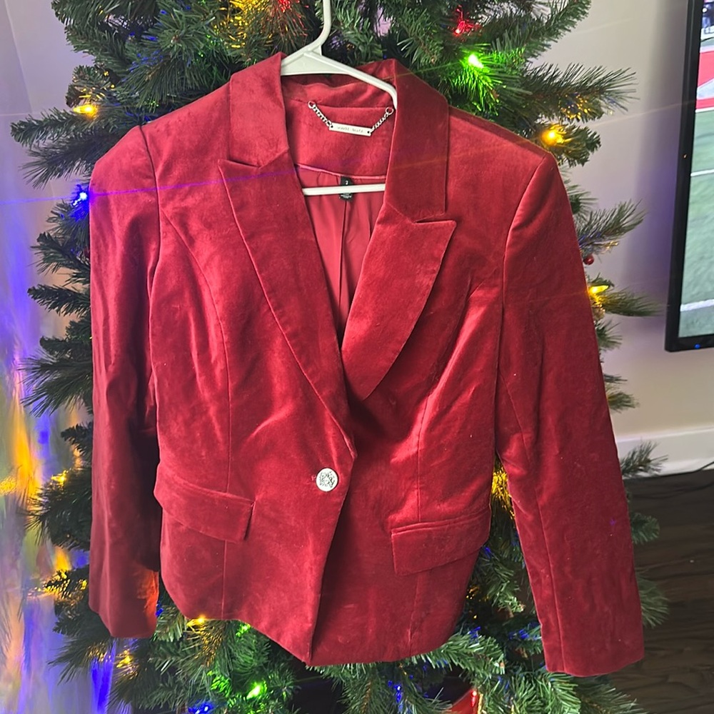 Red velvet blazer